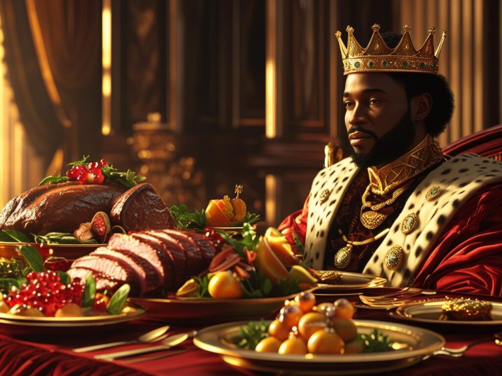 A table containing the meal of a King, well dressed and attractive